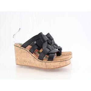 Born BOC Women Cora Sandal Size 11 Black Wedge Platform Vegan Leather Slide Mule